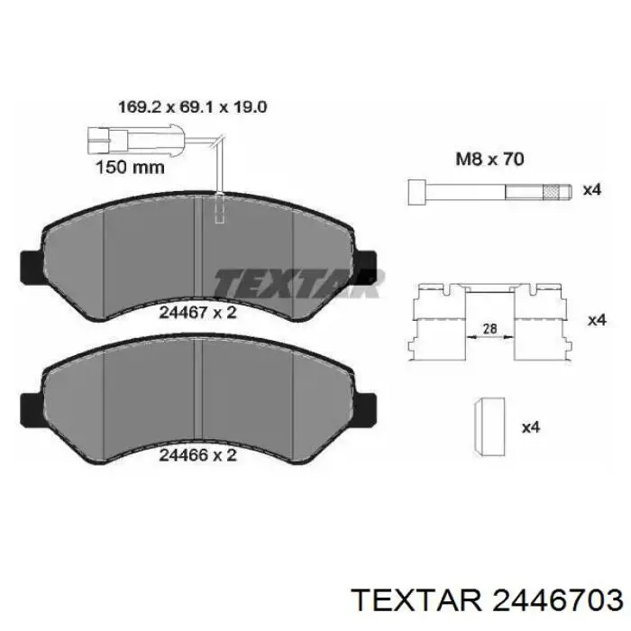 Klocki hamulcowe przednie tarczowe Textar 2446703 cena, od 31,08 USD