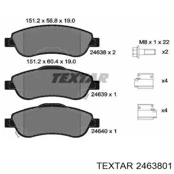 Klocki hamulcowe przednie tarczowe Textar 2463801 cena, od 27,73 USD