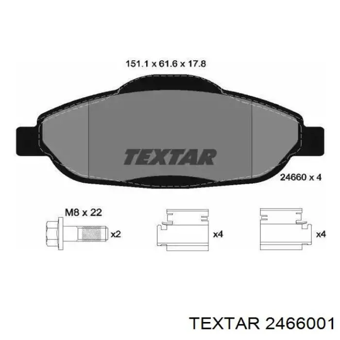 Klocki hamulcowe przednie tarczowe Textar 2466001 cena, od 23,35 USD