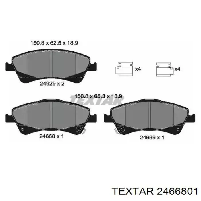 Klocki hamulcowe przednie tarczowe Textar 2466801 cena, od 33,15 USD