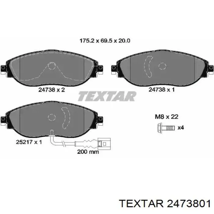 Klocki hamulcowe przednie tarczowe Textar 2473801 cena, od 43,28 USD