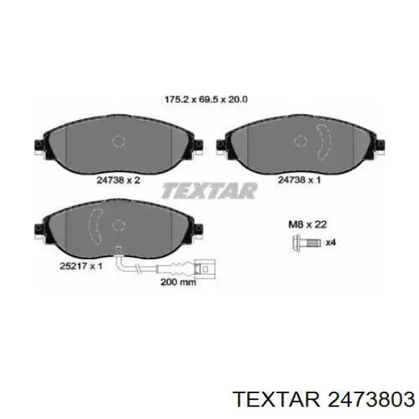 Klocki hamulcowe przednie tarczowe Textar 2473803 cena, od 42,00 USD