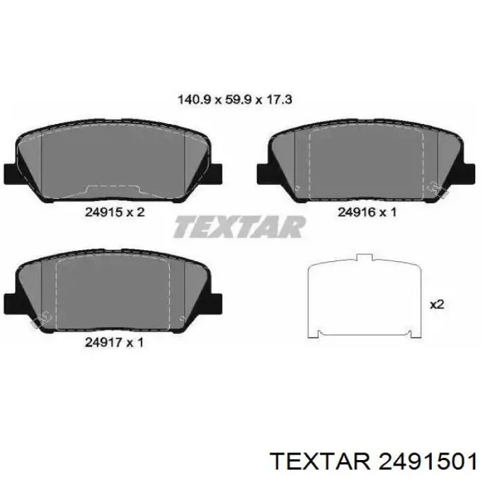 Klocki hamulcowe przednie tarczowe Textar 2491501 cena, od 25,75 USD