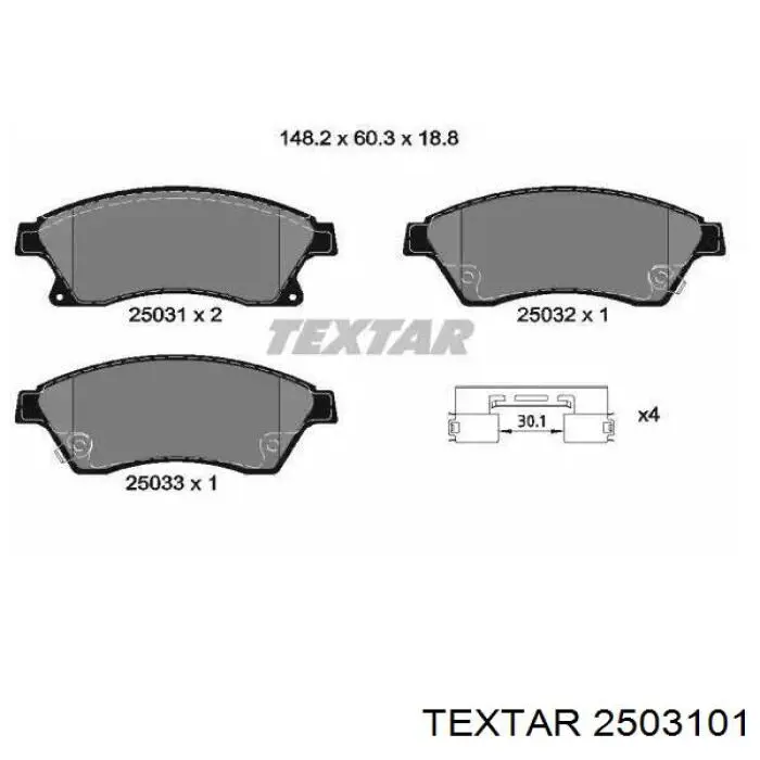 Klocki hamulcowe przednie tarczowe Textar 2503101 cena, od 22,60 USD