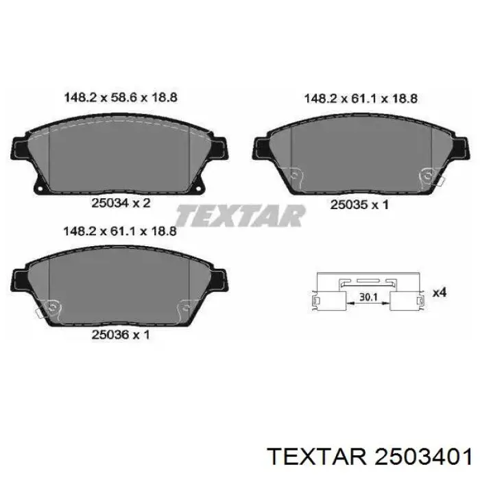 Klocki hamulcowe przednie tarczowe Textar 2503401 cena, od 27,27 USD