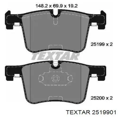 Klocki hamulcowe przednie tarczowe Textar 2519901 cena, od 34,14 USD