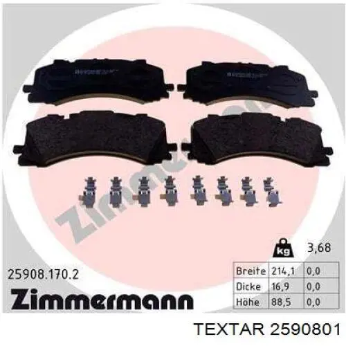 2590801 Textar Klocki hamulcowe przednie tarczowe