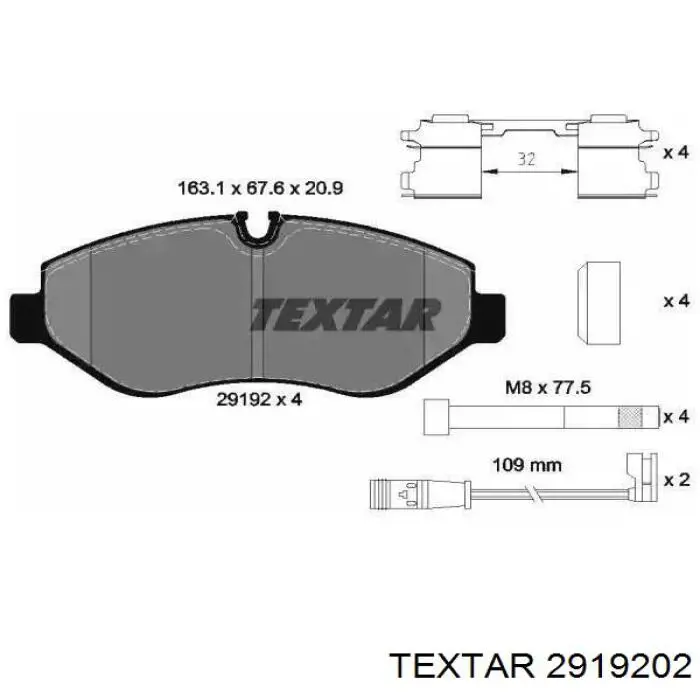 Klocki hamulcowe przednie tarczowe Textar 2919202 cena, od 29,56 USD
