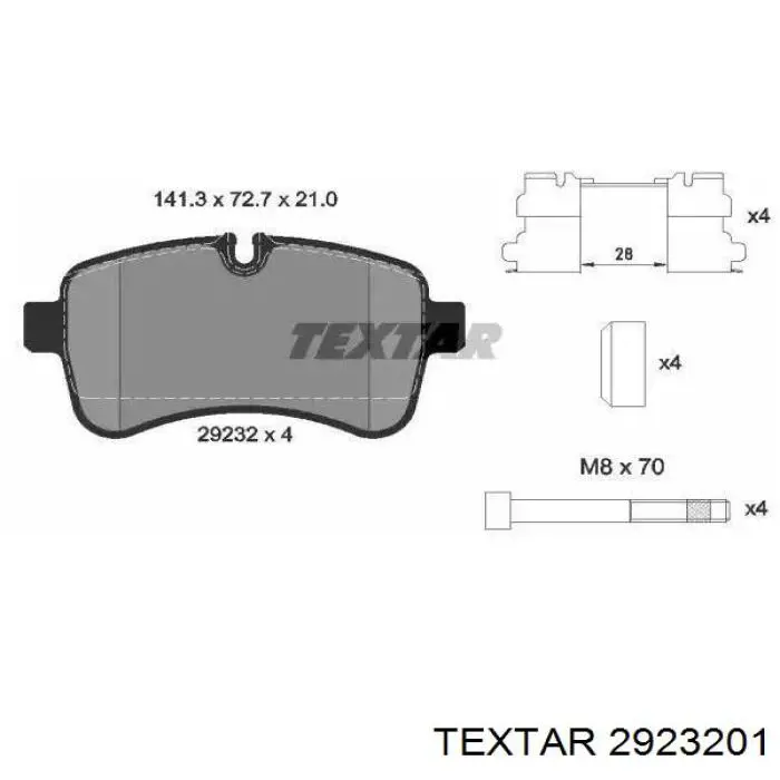 Okładziny (klocki) do hamulców tarczowych tylne Textar 2923201 cena, od 36,89 USD