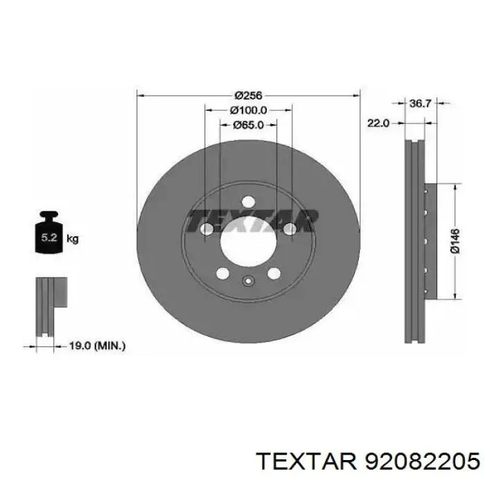 92082205 Textar tarcza hamulcowa przednia