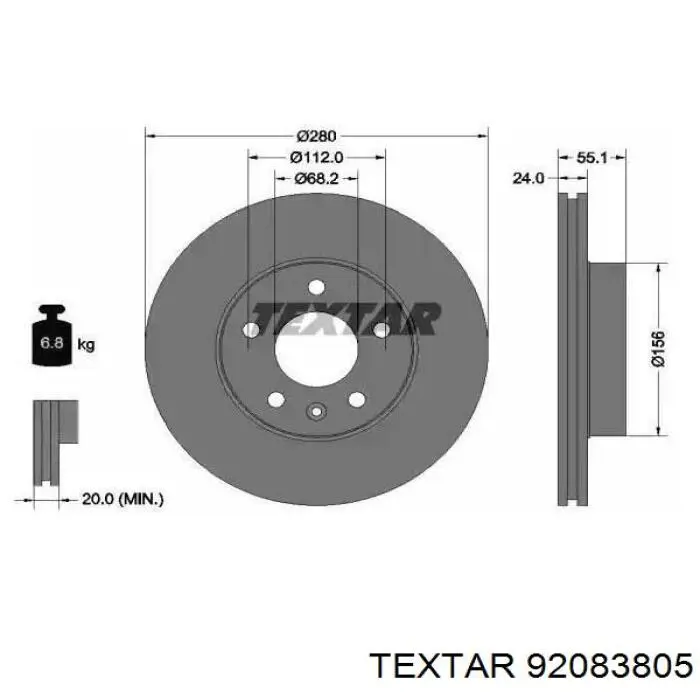 92083805 Textar Tarcza hamulcowa przednia