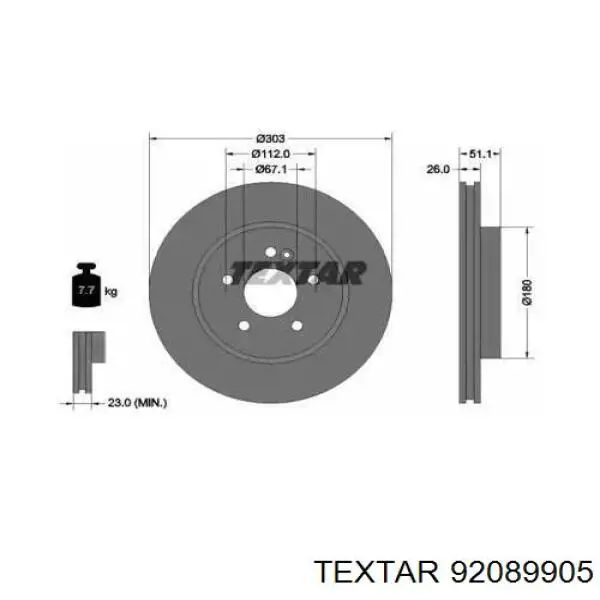 Tarcza hamulcowa przednia Textar 92089905 cena, od 57,29 USD
