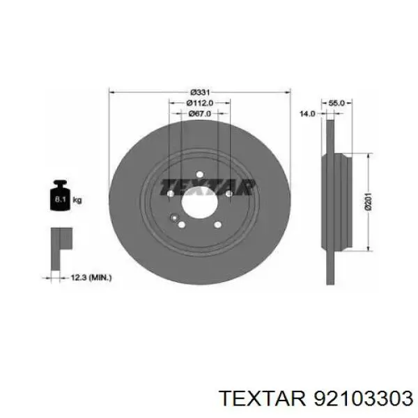 92103303 Textar Tarcza hamulcowa tylna