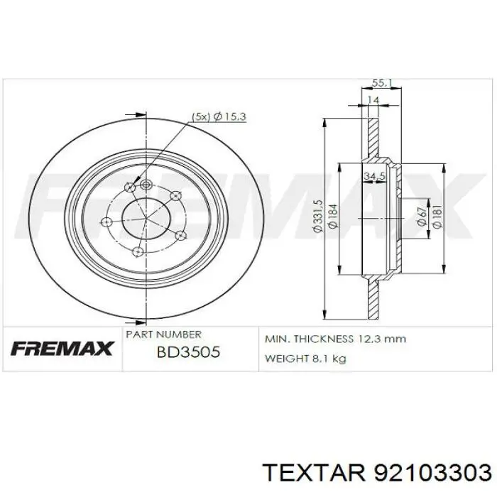 Do koszyka 92103303 Textar Tarcza hamulcowa tylna