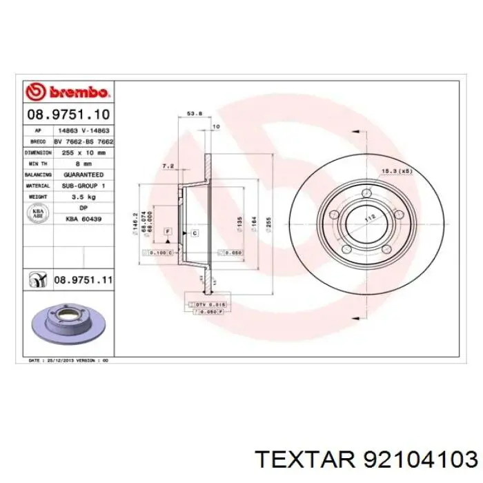 Do koszyka 92104103 Textar Tarcza hamulcowa tylna