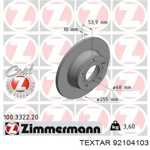 Do koszyka 92104103 Textar Tarcza hamulcowa tylna