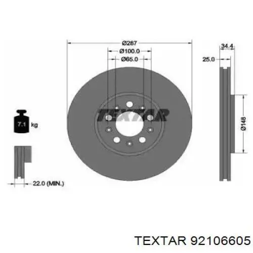 92106605 Textar tarcza hamulcowa przednia