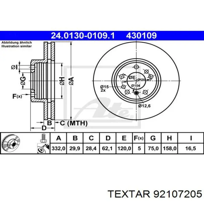 Do koszyka 92107205 Textar Tarcza hamulcowa przednia