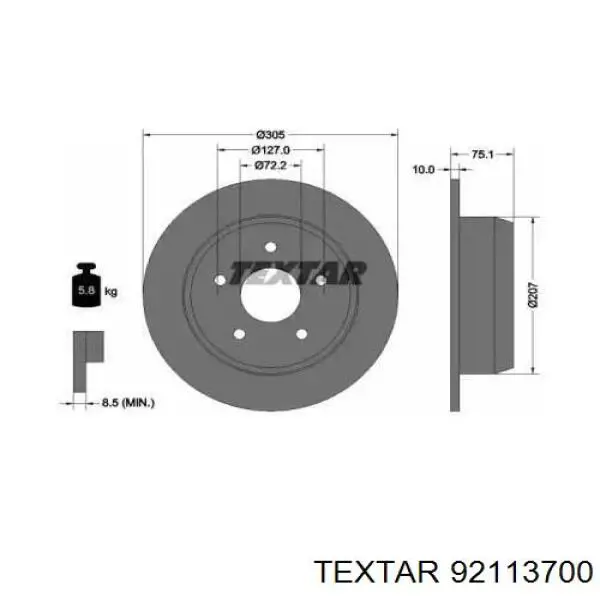 Tarcza hamulcowa tylna Textar 92113700 cena, od 56,04 USD