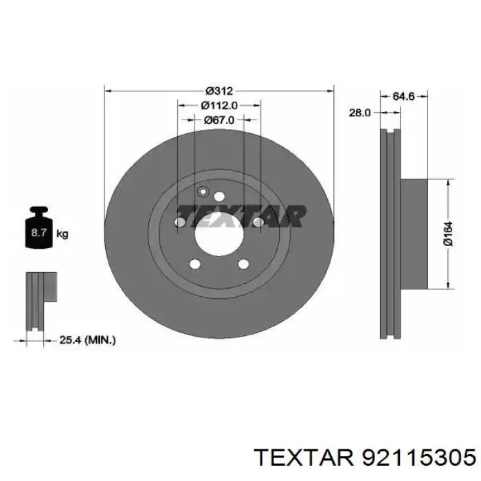 92115305 Textar tarcza hamulcowa przednia