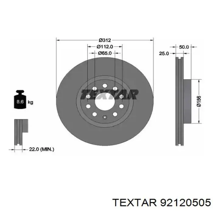 92120505 Textar tarcza hamulcowa przednia