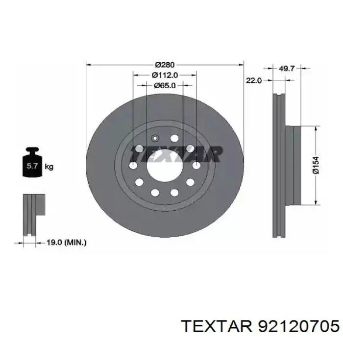 92120705 Textar Tarcza hamulcowa przednia