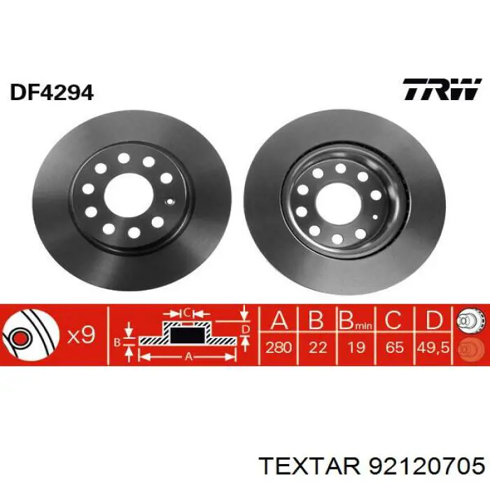 Do koszyka 92120705 Textar Tarcza hamulcowa przednia
