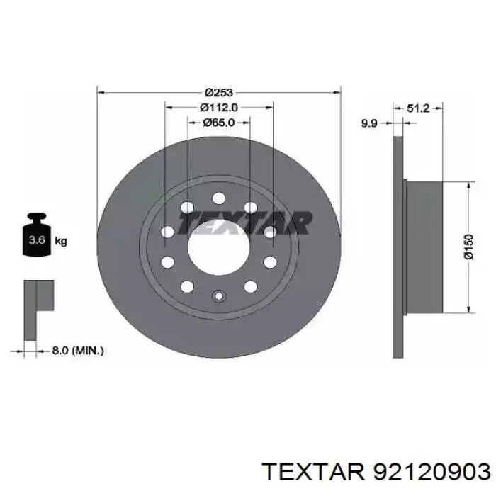 92120903 Textar Tarcza hamulcowa tylna