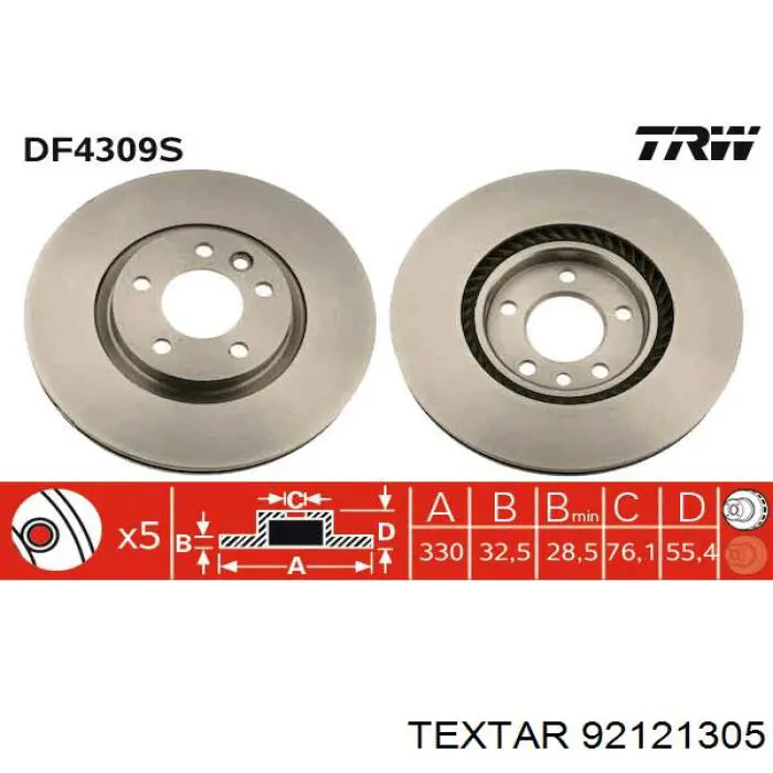 Do koszyka 92121305 Textar Tarcza hamulcowa przednia
