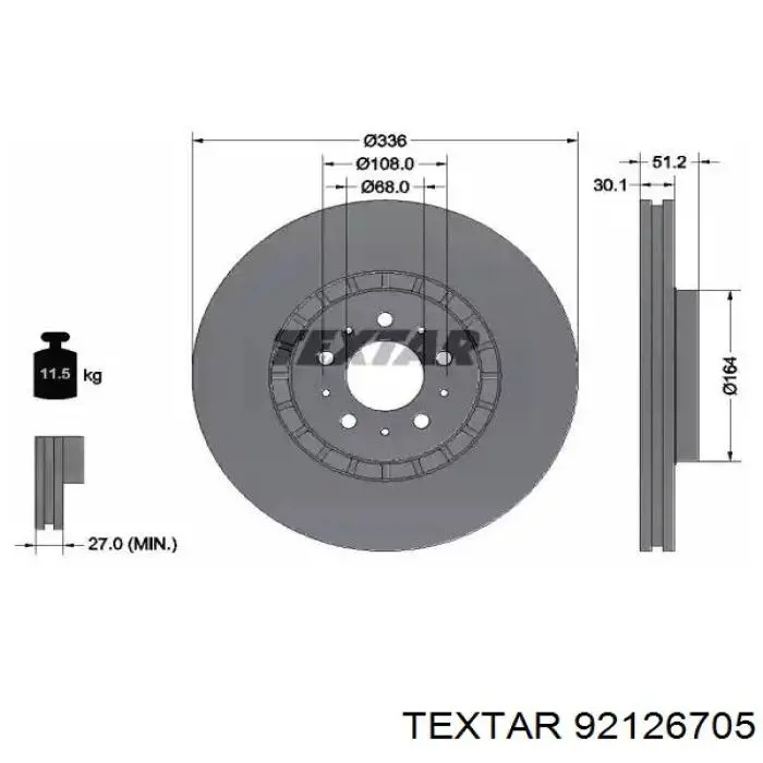 92126705 Textar tarcza hamulcowa przednia