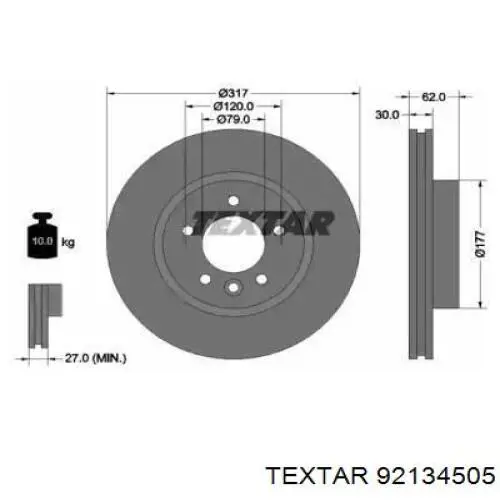 92134505 Textar tarcza hamulcowa przednia