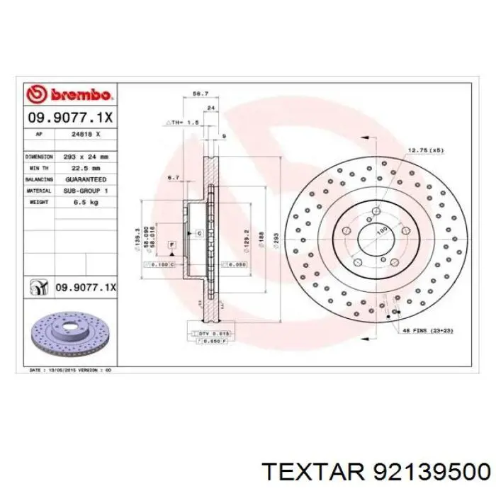 Tarcza hamulcowa przednia Textar 92139500 cena, od 72,96 USD
