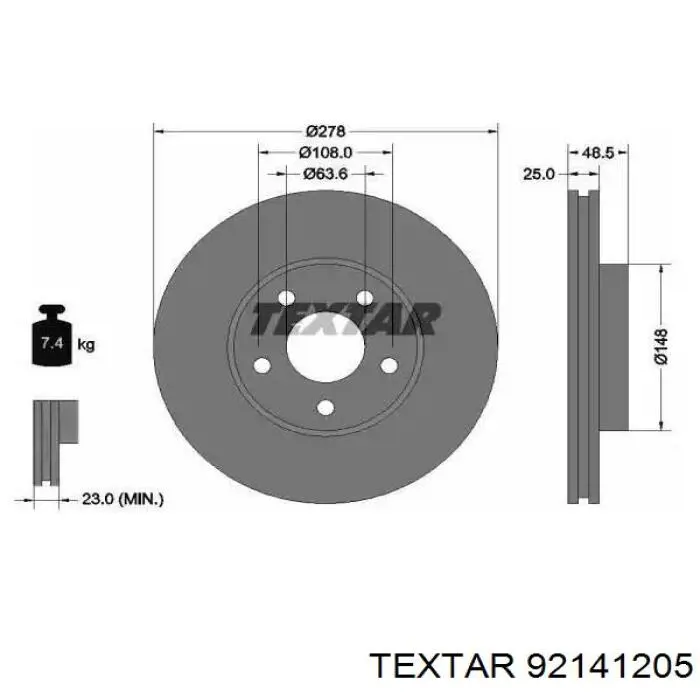 92141205 Textar tarcza hamulcowa przednia