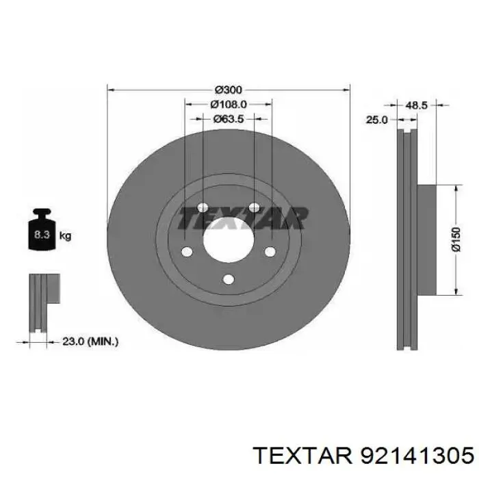 92141305 Textar tarcza hamulcowa przednia