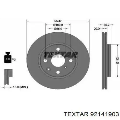 92141903 Textar Tarcza hamulcowa przednia