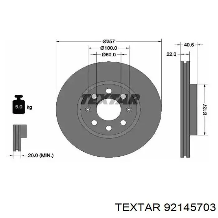 92145703 Textar Tarcza hamulcowa przednia