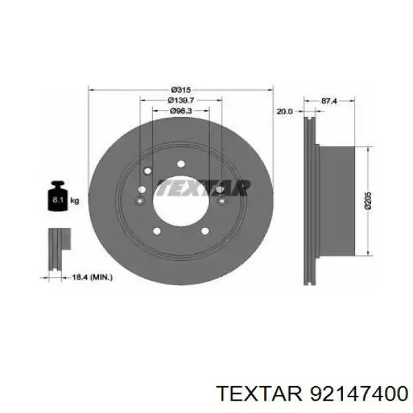 Tarcza hamulcowa tylna Textar 92147400 cena, od 60,87 USD