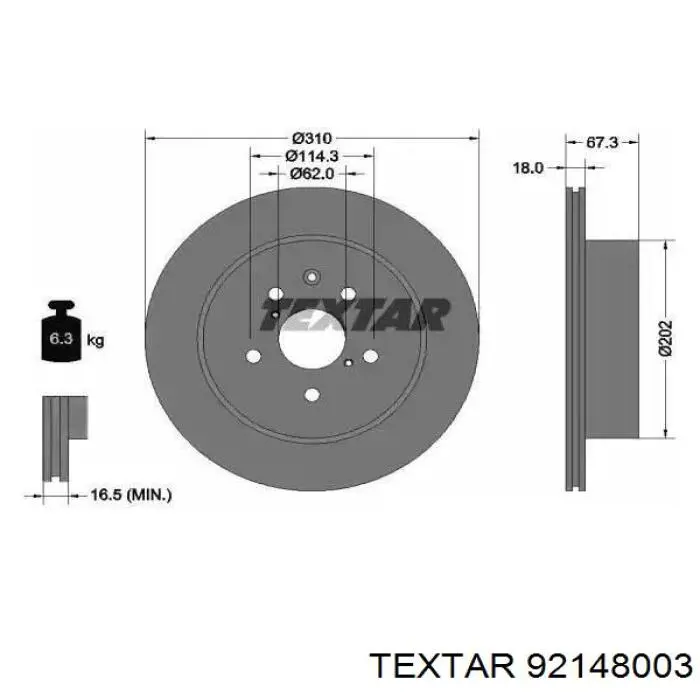 92148003 Textar tarcza hamulcowa tylna