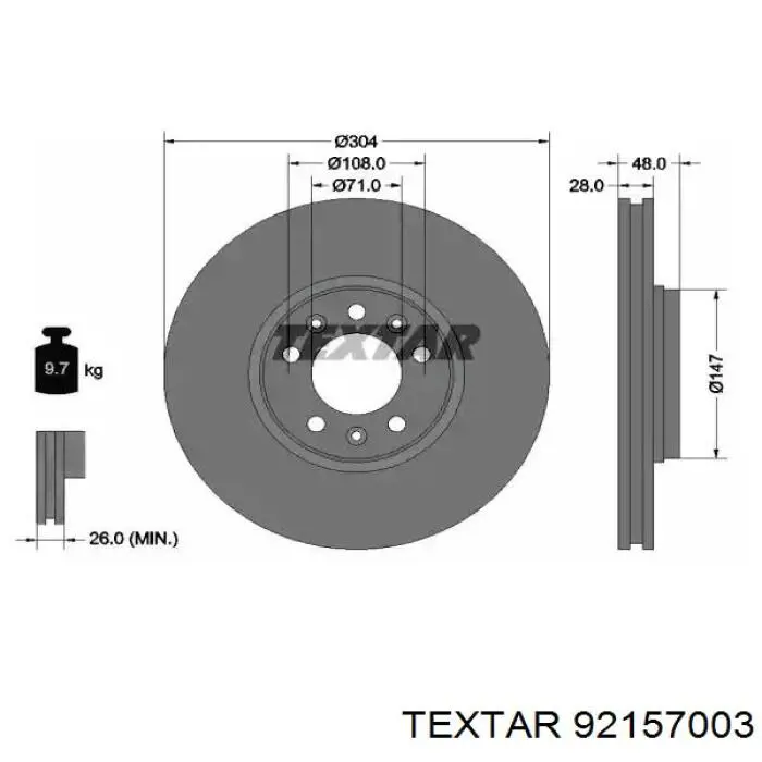 92157003 Textar Tarcza hamulcowa przednia