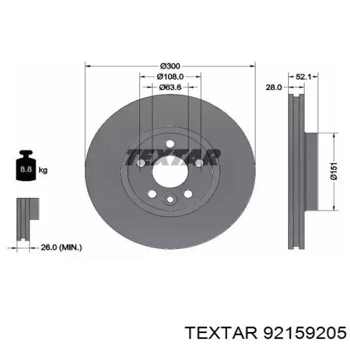 92159205 Textar Tarcza hamulcowa przednia