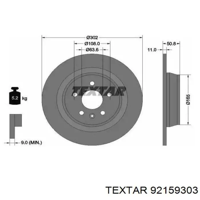 92159303 Textar Tarcza hamulcowa tylna