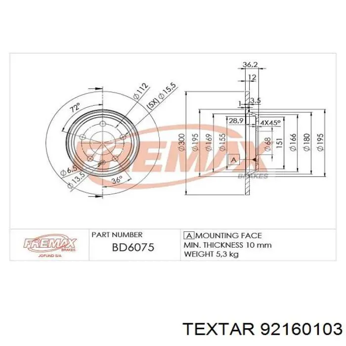 Do koszyka 92160103 Textar Tarcza hamulcowa tylna