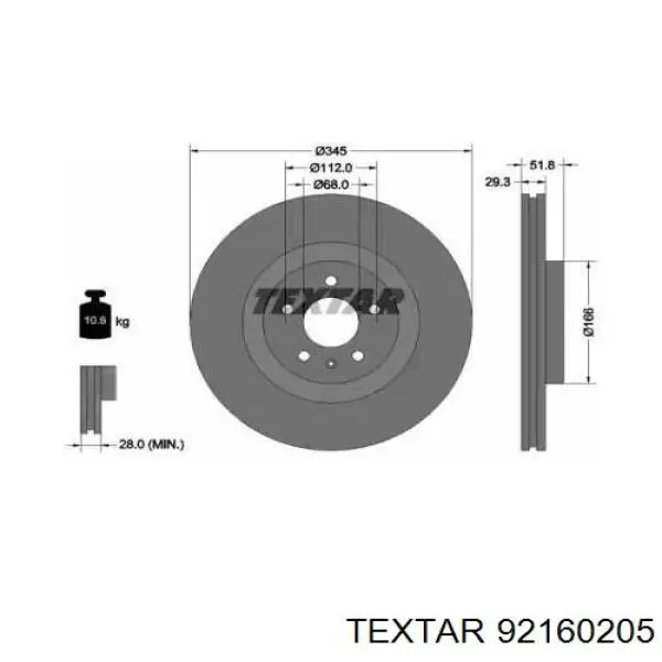 92160205 Textar tarcza hamulcowa przednia