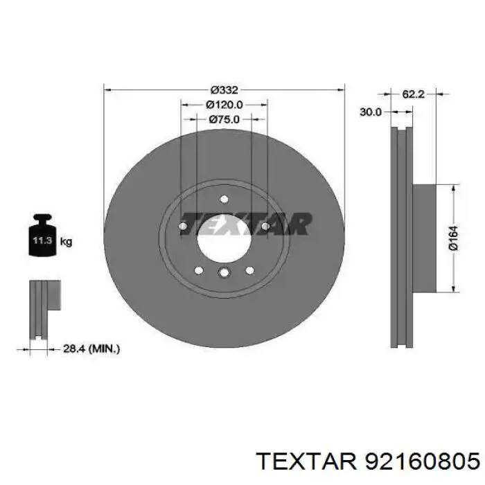 92160805 Textar Tarcza hamulcowa przednia