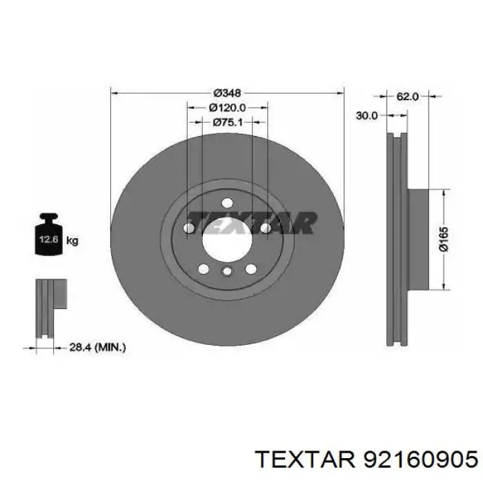 92160905 Textar Tarcza hamulcowa przednia