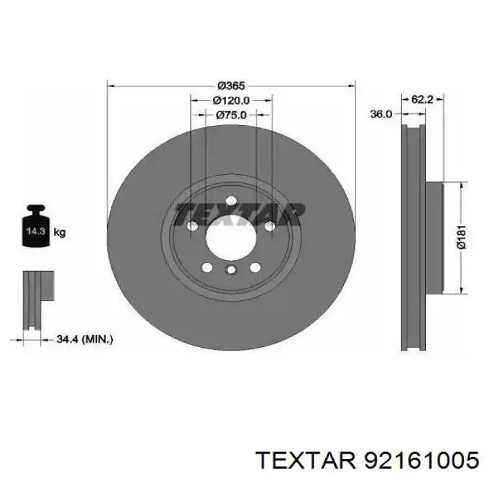 92161005 Textar tarcza hamulcowa przednia