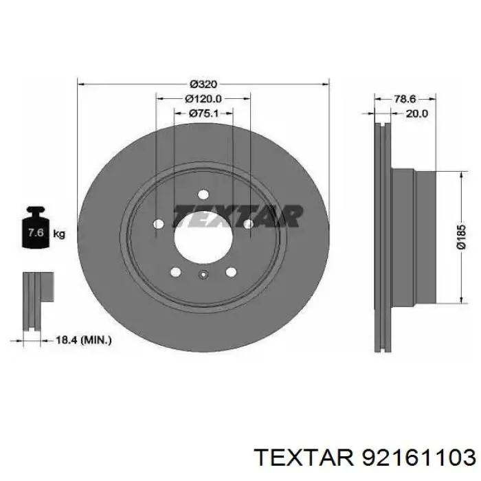 92161103 Textar Tarcza hamulcowa tylna