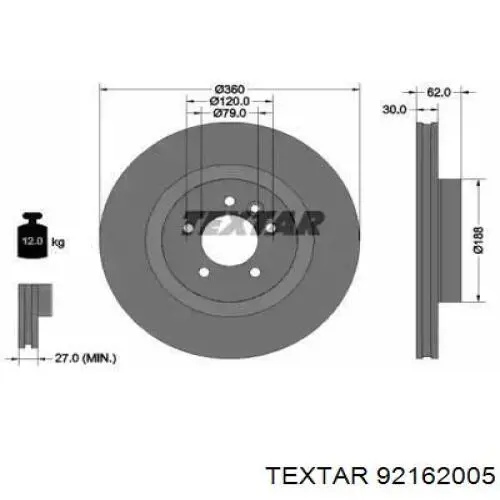 92162005 Textar tarcza hamulcowa przednia
