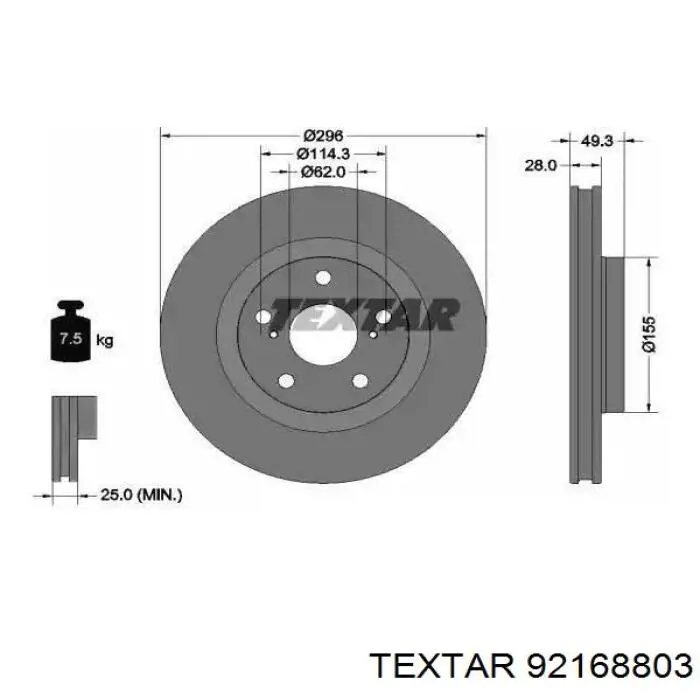 Tarcza hamulcowa przednia Textar 92168803 cena, od 50,84 USD
