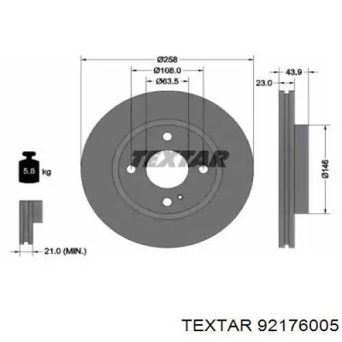 92176005 Textar tarcza hamulcowa przednia